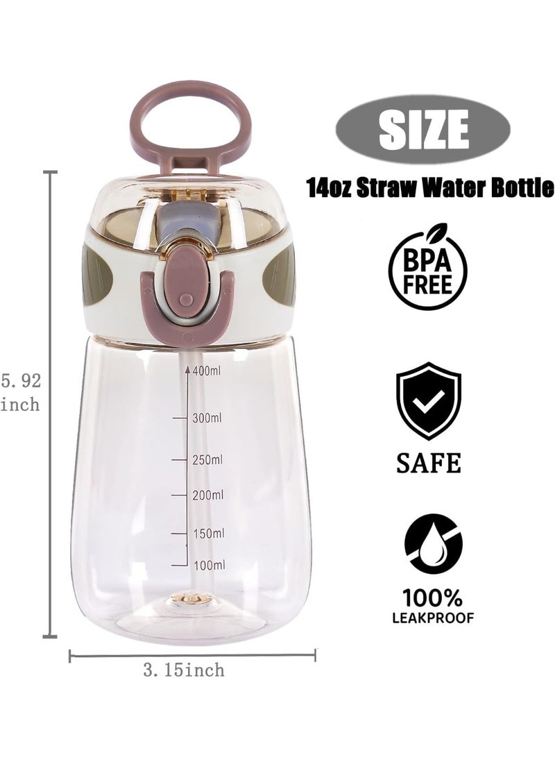Gonice Water Bottle with Straw BPA Free Lightweight 14oz Water Drinking Bottle for Toddlers with Handle Wide Mouth Leak-Proof Cute Straw Bottle for Boys, Girls(Pink) - Image 2